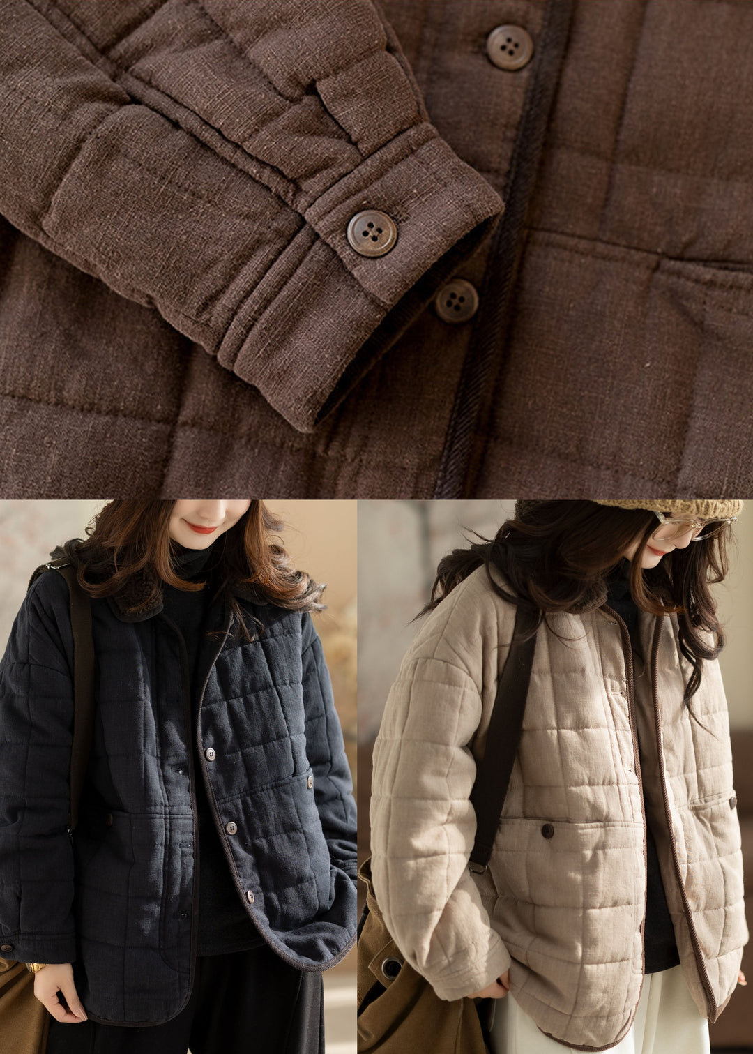 Bohemian Beige Oversized Pockets Fine Cotton Filled Coat Winter