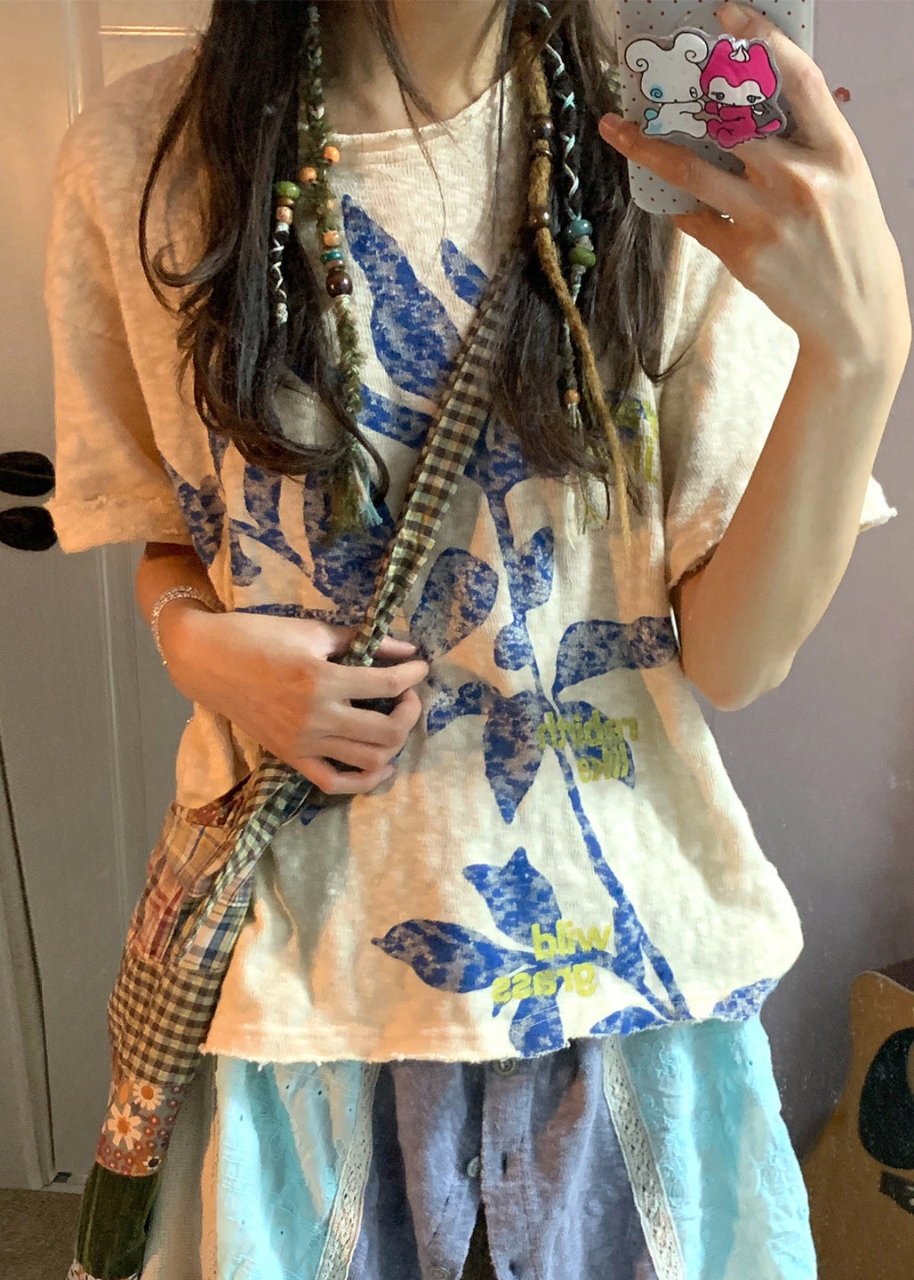 Bohemian Beige Oversized Print Linen Tops Summer