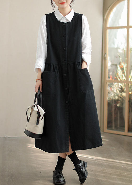 Bohemian Black Oversized Cotton Vacation Dresses Fall
