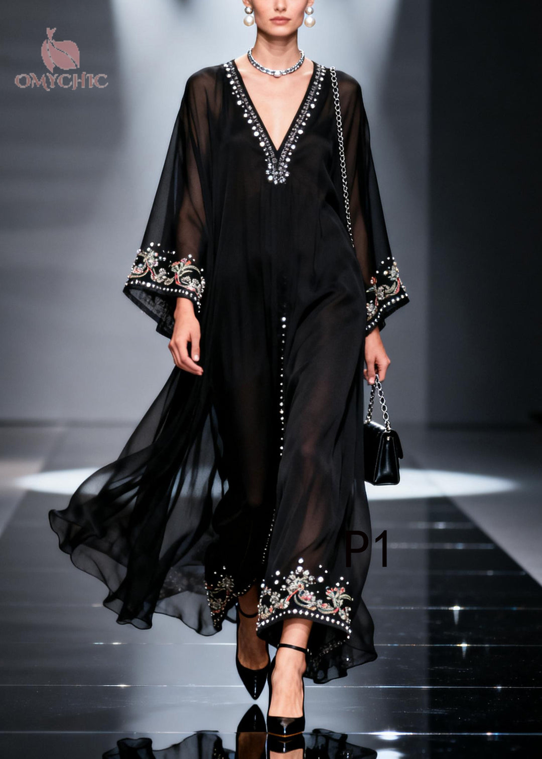 Bohemian Black Oversized Fine Pearl Chiffon Party Dress Summer