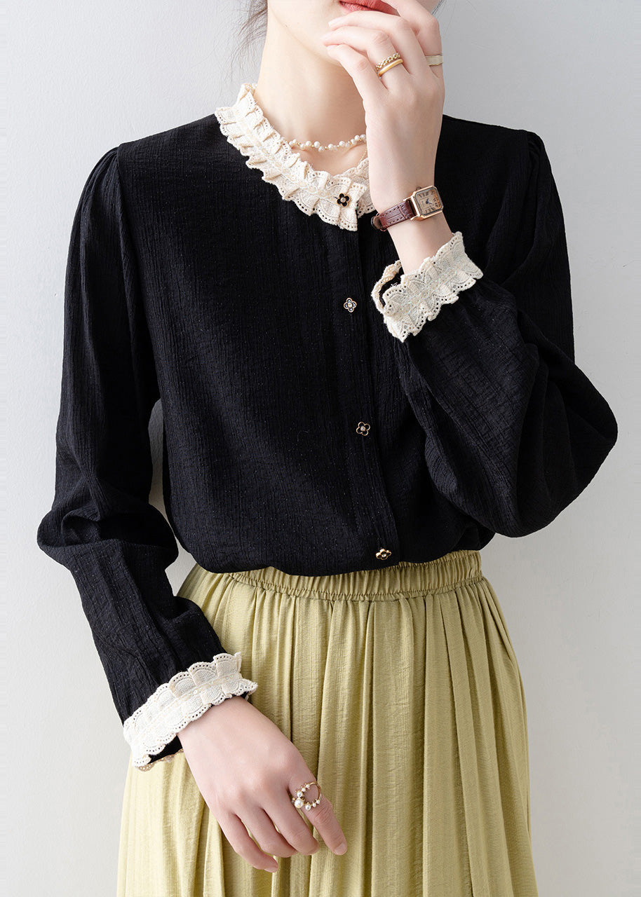 Bohemian Black Oversized Patchwork Lace Blouses Spring