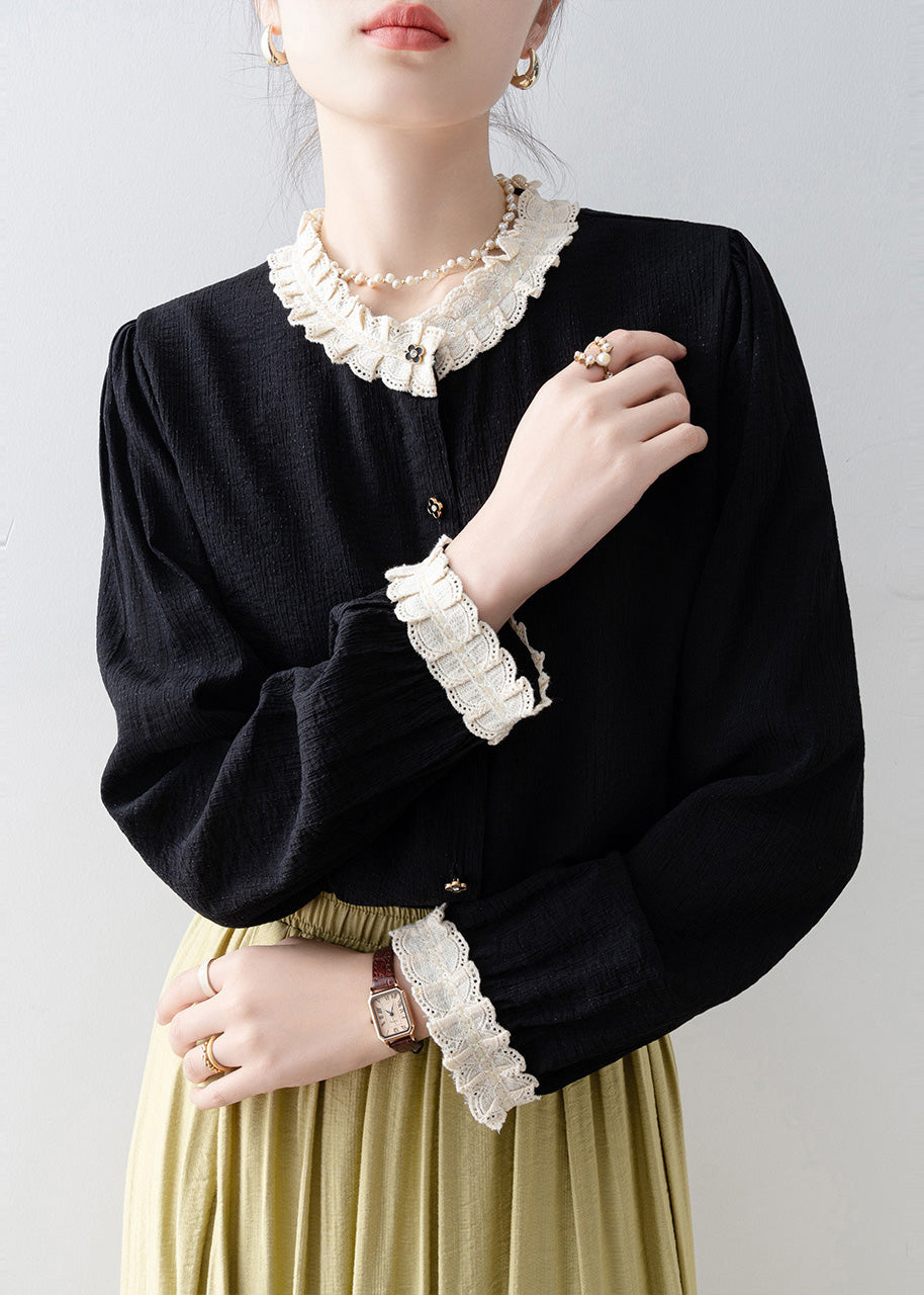 Bohemian Black Oversized Patchwork Lace Blouses Spring