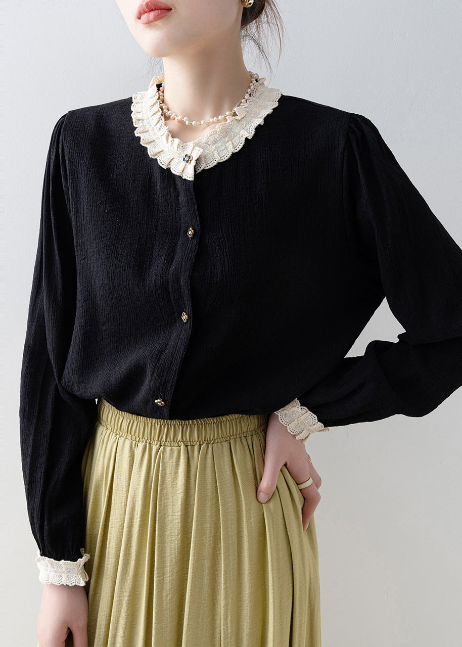 Bohemian Black Oversized Patchwork Lace Blouses Spring