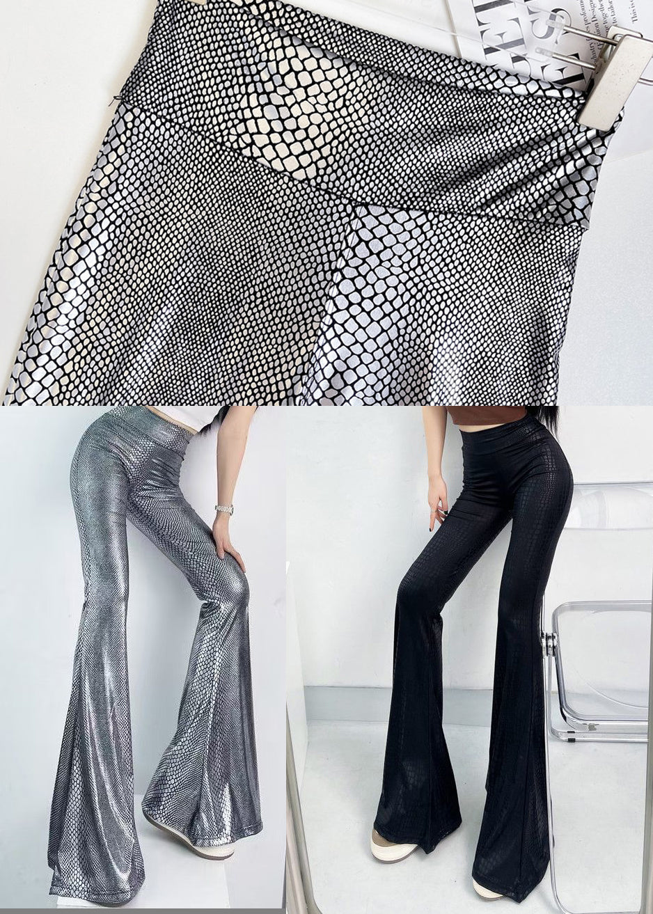 Bohemian Black Snakeskin Pattern High Waist Bell-bottom Trousers Fall