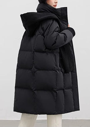 Bohemian Black Stand Collar With Scarf Duck Down Puffers Jackets Winter