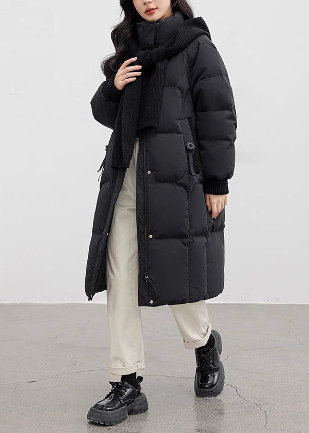 Bohemian Black Stand Collar With Scarf Duck Down Puffers Jackets Winter