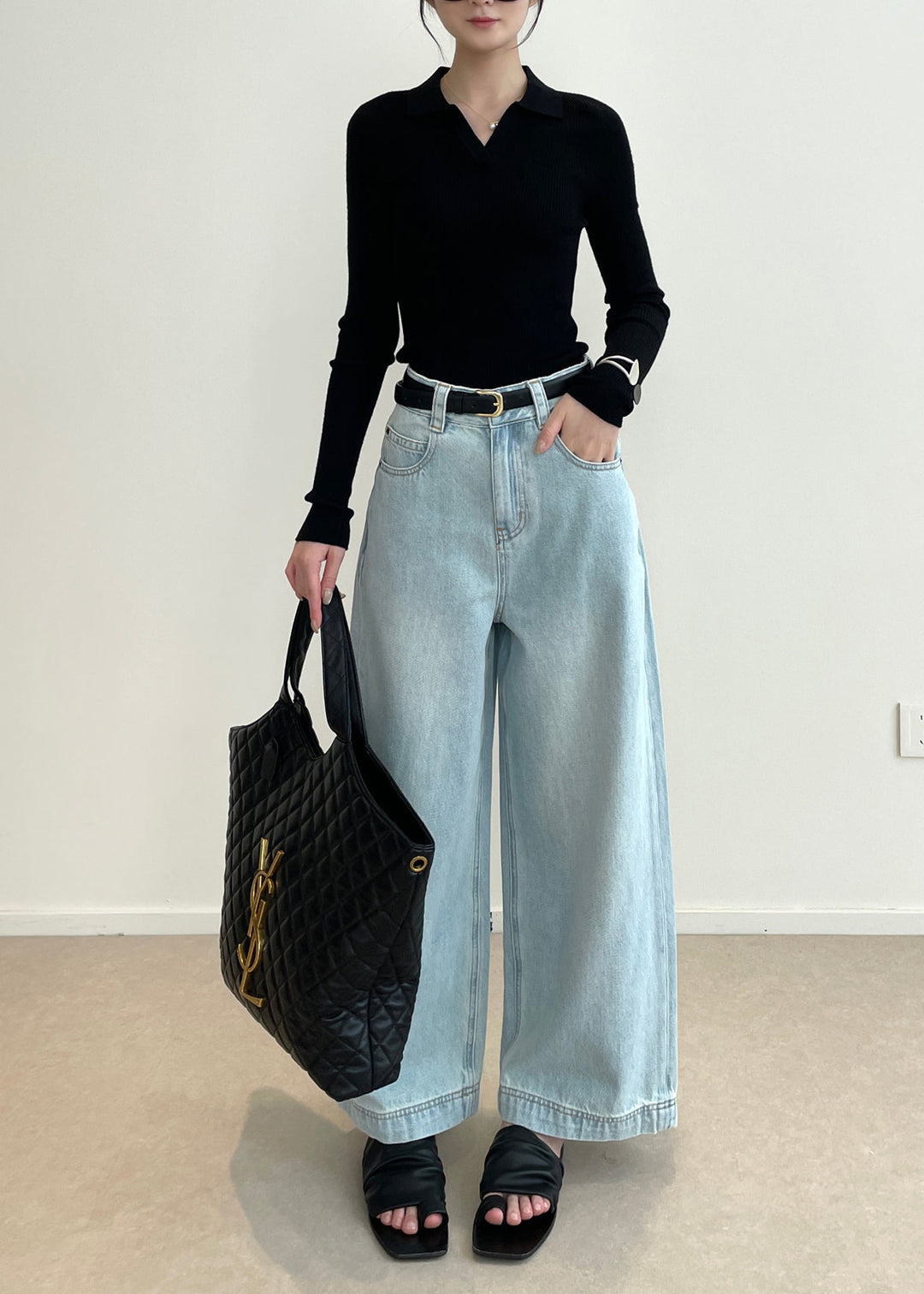 Bohemian Black V Neck Silm Fit Knit Tops Spring