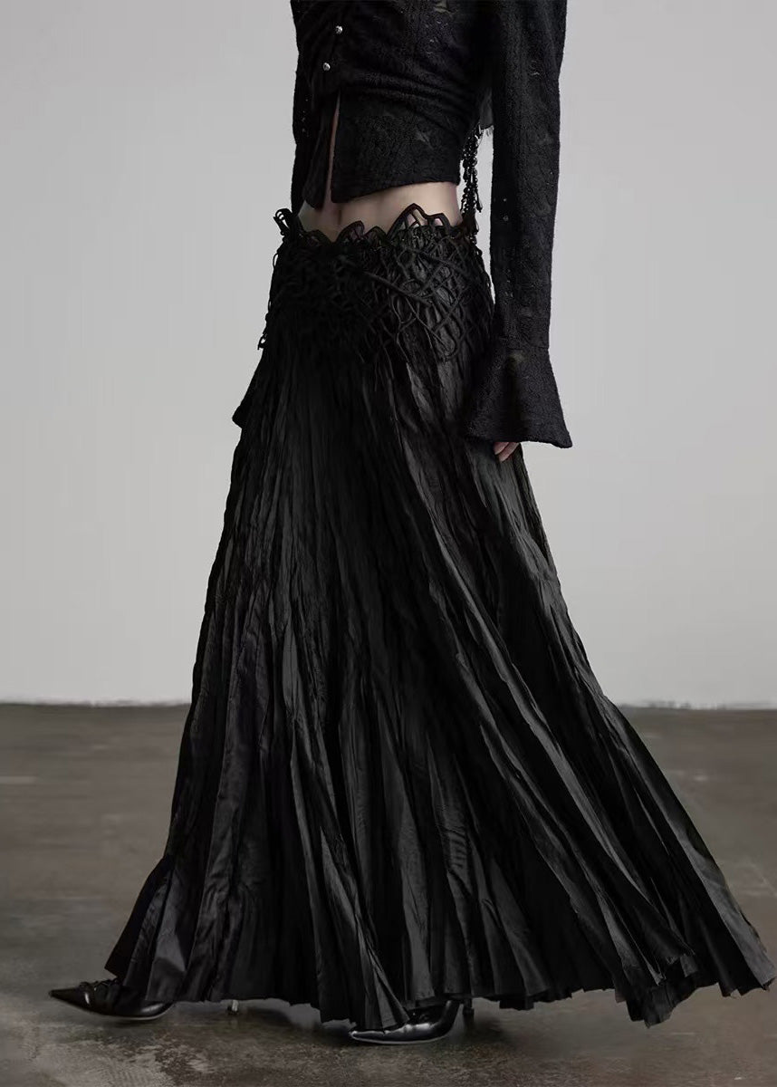 Bohemian Black Wrinkled Exra Large Hem Evening Skirt Spring