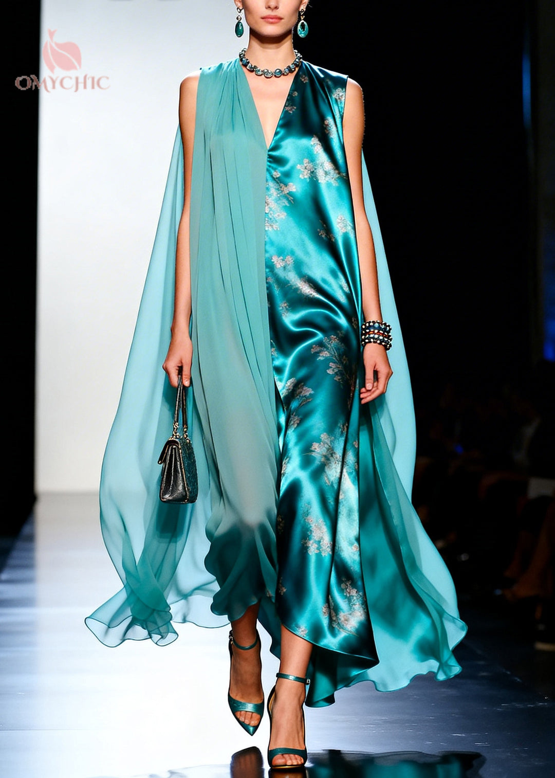 Bohemian Blue Asymmetrical Patchwork Tulle Maxi Dresses Sleeveless