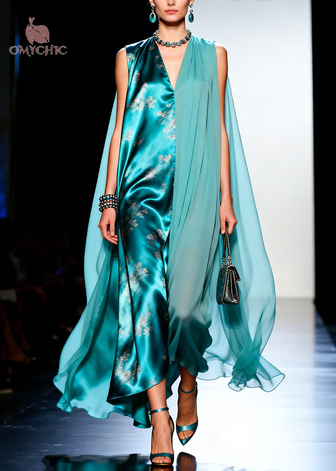 Bohemian Blue Asymmetrical Patchwork Tulle Maxi Dresses Sleeveless