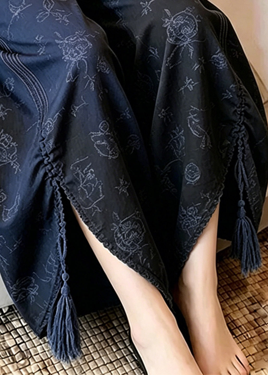 Bohemian Blue Asymmetrical Print Side Open Wide Leg Pants