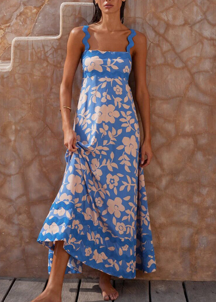 Bohemian Blue Cami Print Cotton Holiday Dress Summer