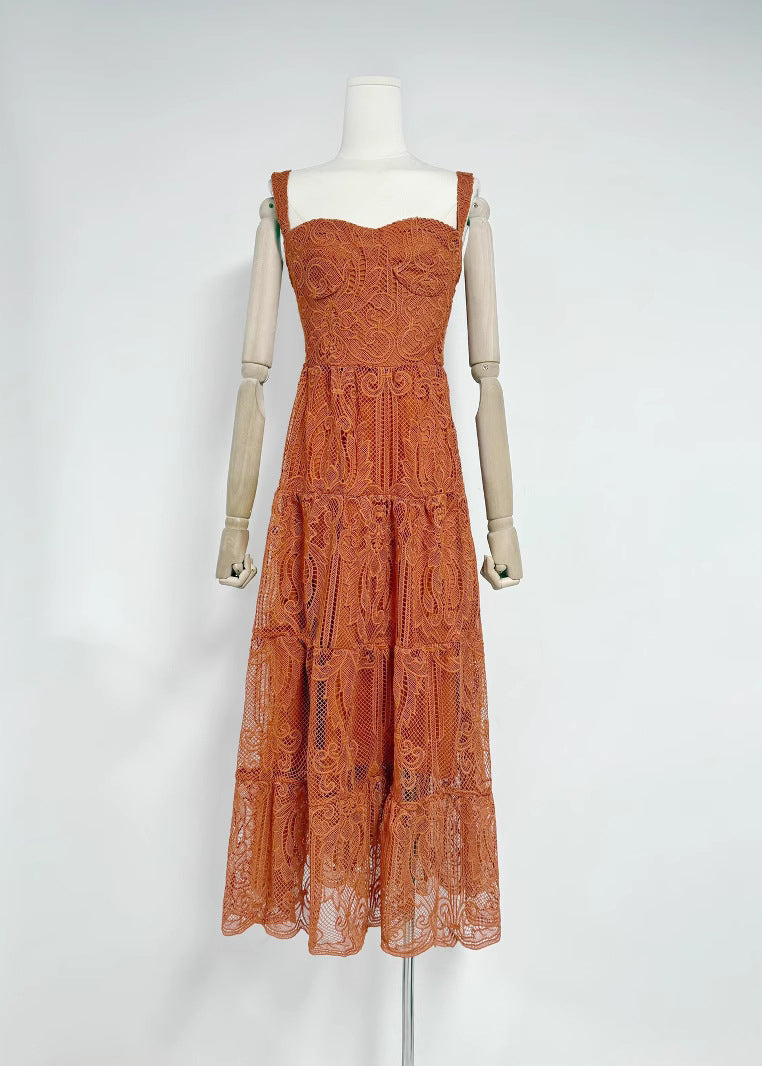 Bohemian Blue Hollow Out Patchwork Lace Maxi Dresses Summer