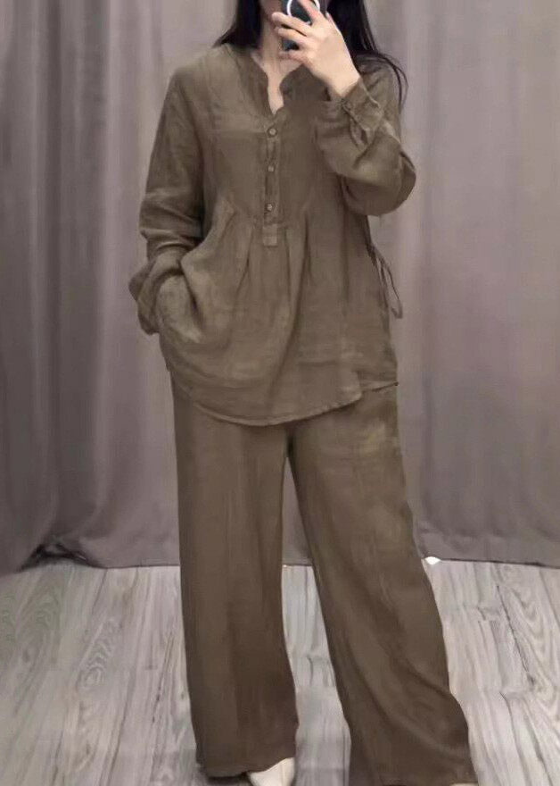 Bohemian Blue O-Neck Shirts And Wide Leg Pants Two Pieces Set Spring