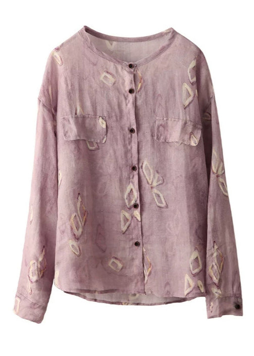 Bohemian Blue Oversized Print Linen Shirts Spring