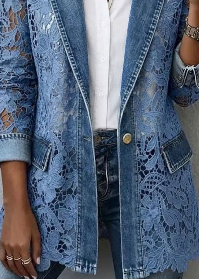 Bohemian Blue Peter Pan Collar Lace Patchwork Denim Coats Summer