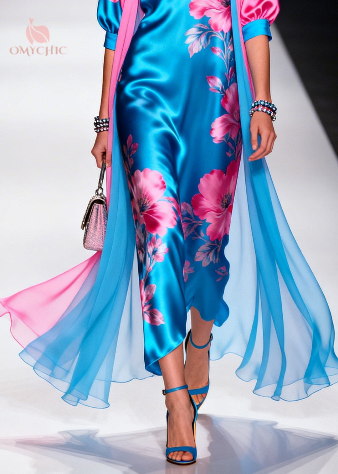 Bohemian Blue Print Draping Silk Dress And Cardigan Two Pieces Set Summer