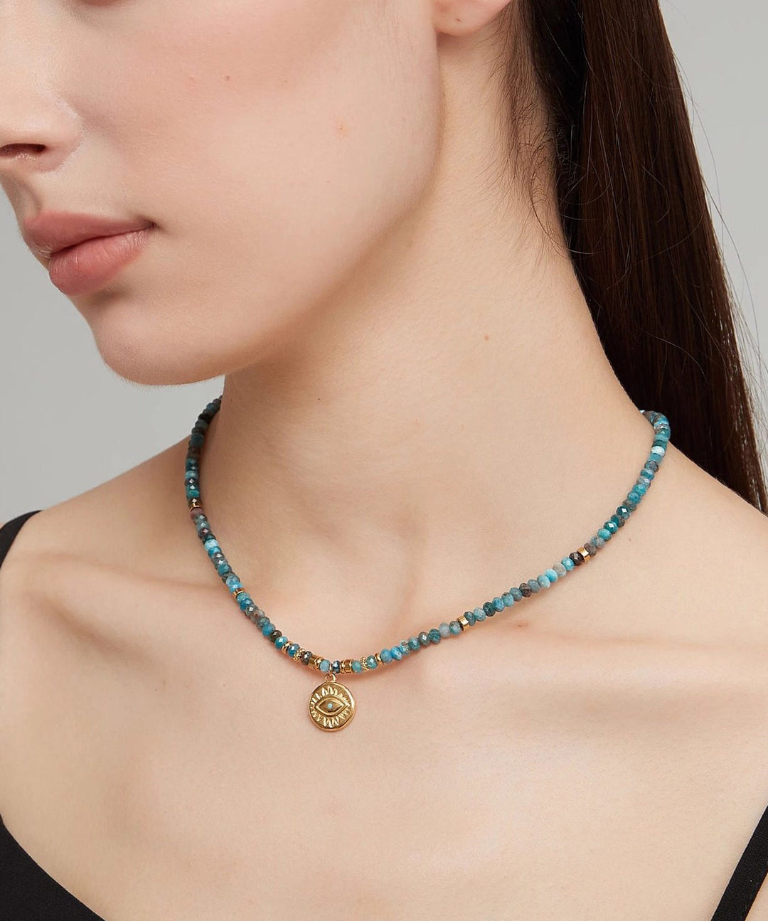 Bohemian Blue Stainless Steel Amazonite Beading Pendant Necklace