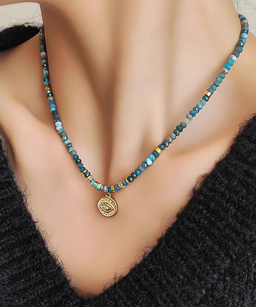 Bohemian Blue Stainless Steel Amazonite Beading Pendant Necklace