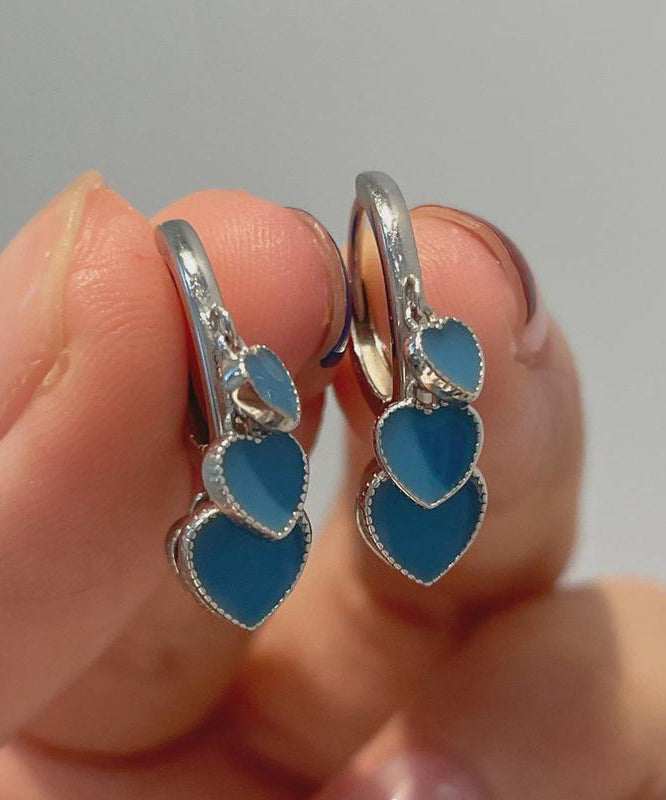 Bohemian Blue Stainless Steel Ename Glaze Love Hoop Earrings