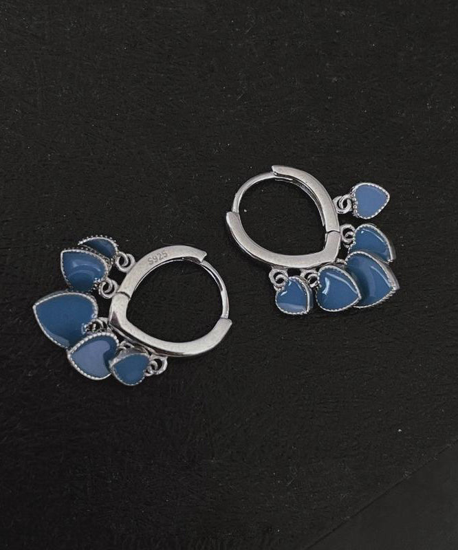 Bohemian Blue Stainless Steel Ename Glaze Love Hoop Earrings