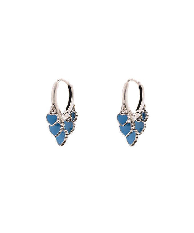 Bohemian Blue Stainless Steel Ename Glaze Love Hoop Earrings