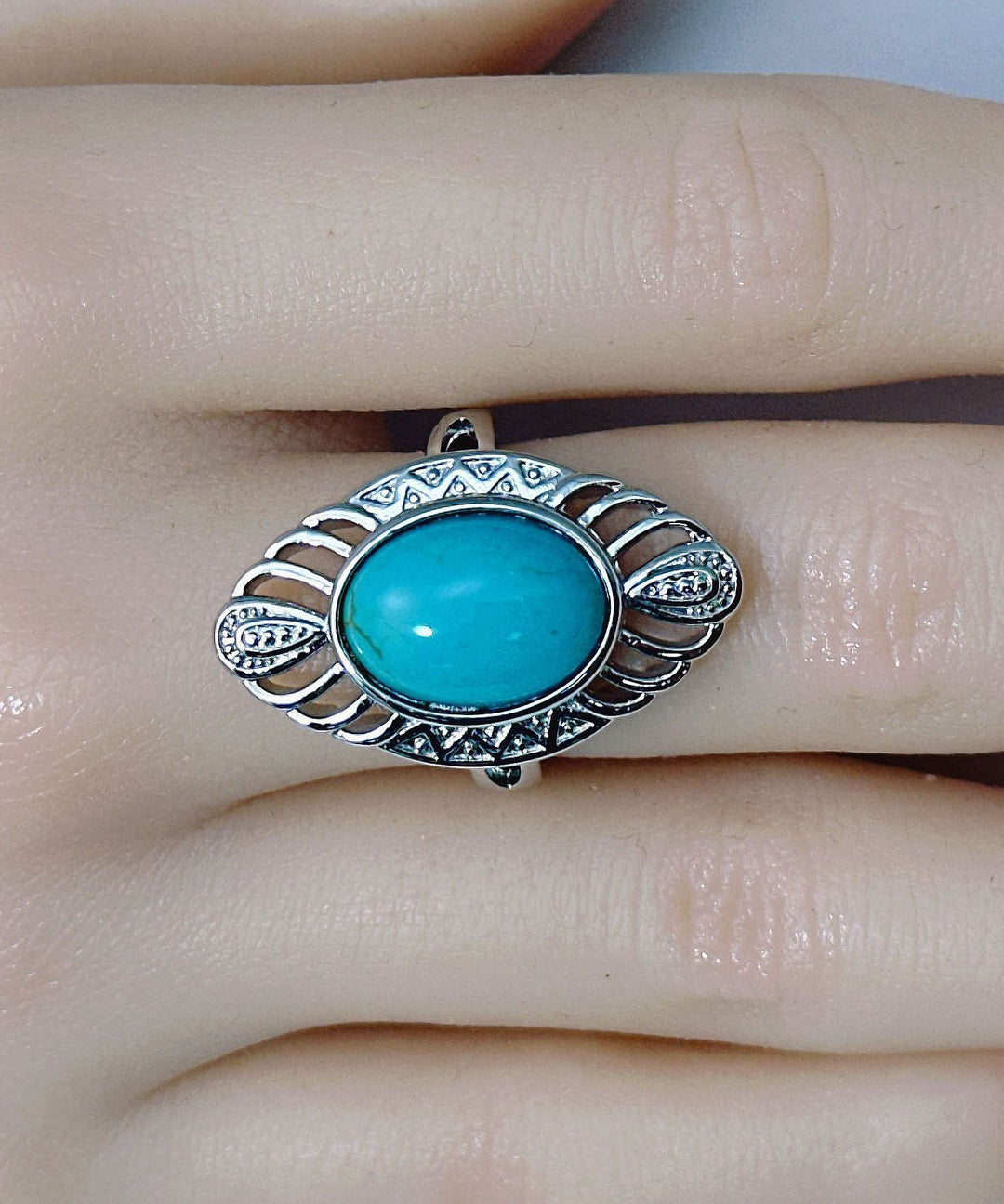 Bohemian Blue Sterling Silver Turquoise Hollow Out Rings
