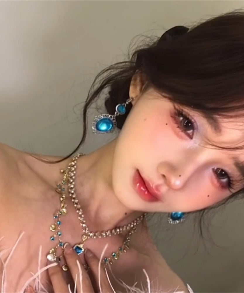 Bohemian Blue Sterling Silver Zircon Hollow Out Drop Earrings