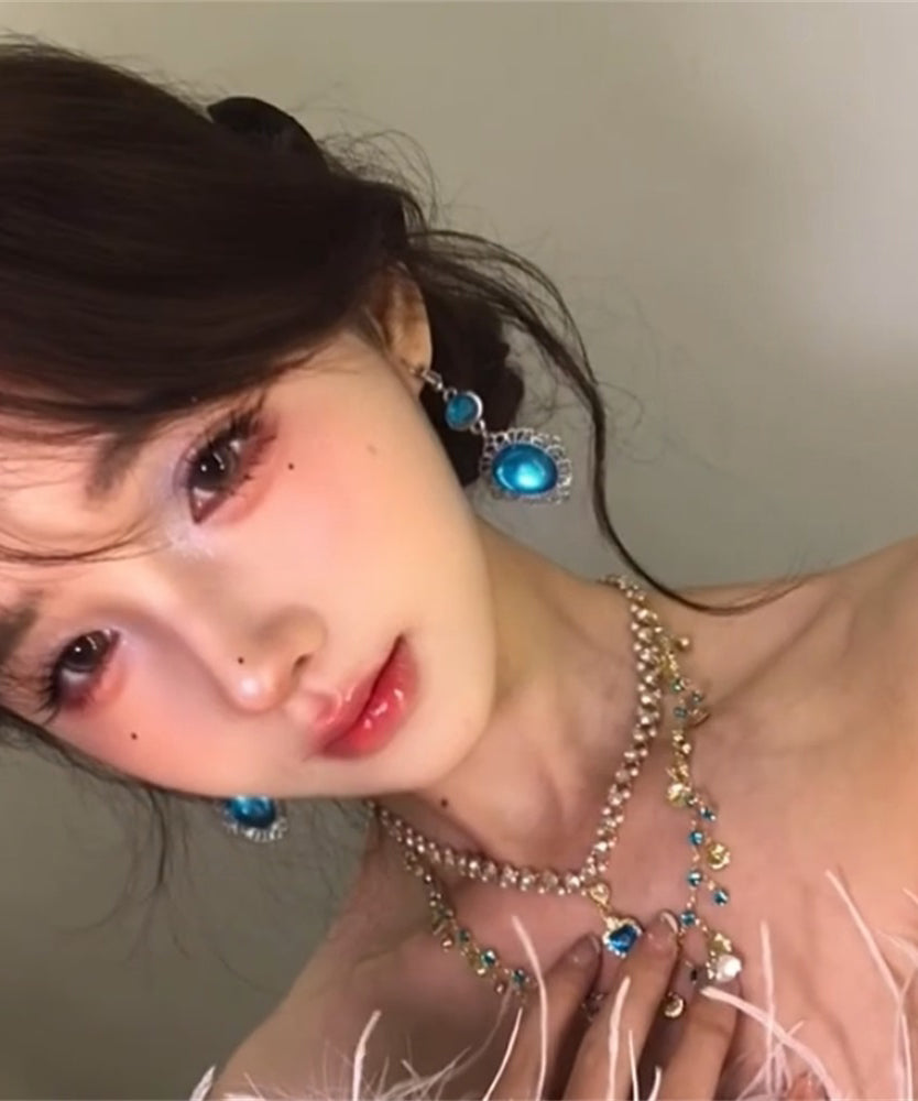 Bohemian Blue Sterling Silver Zircon Hollow Out Drop Earrings