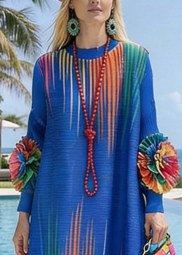 Bohemian Blue Tie Dye Floral Cotton Holiday Dresses Spring