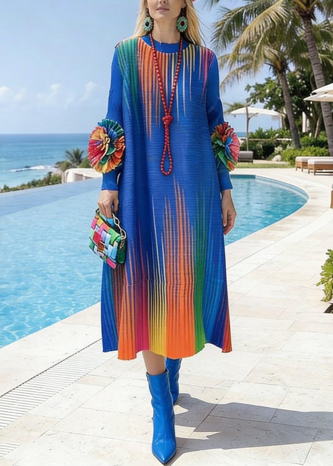 Bohemian Blue Tie Dye Floral Cotton Holiday Dresses Spring