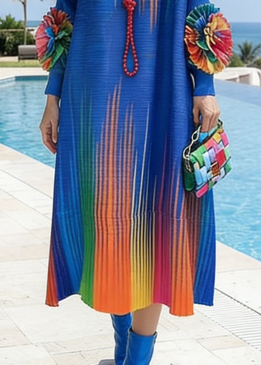 Bohemian Blue Tie Dye Floral Cotton Holiday Dresses Spring