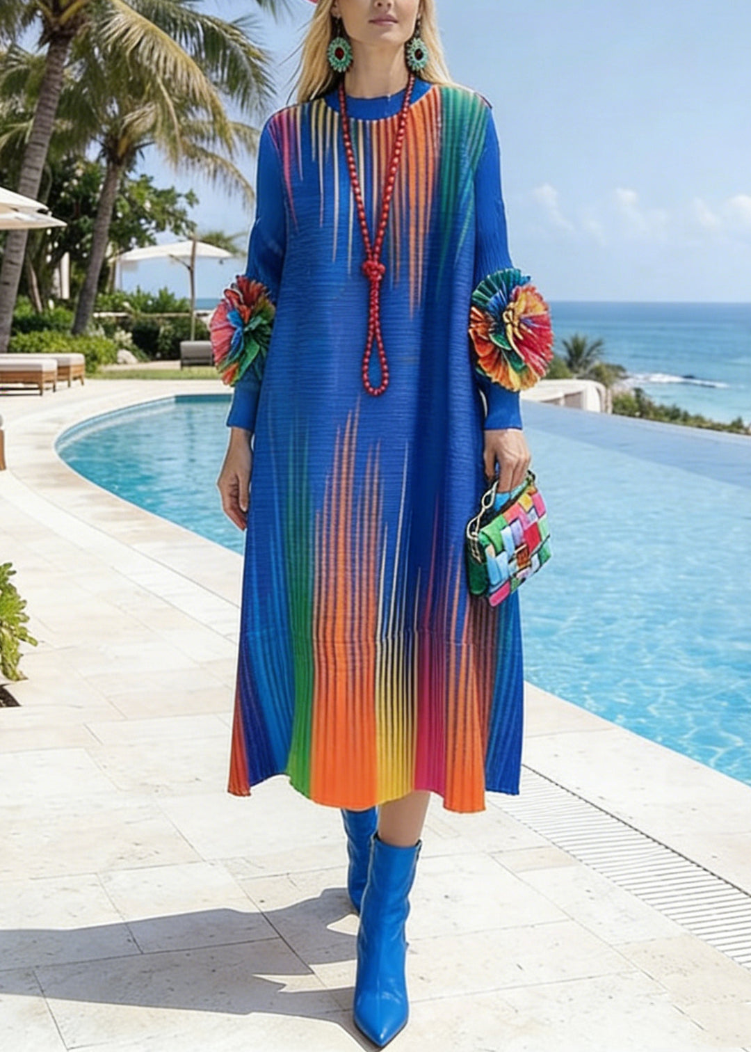 Bohemian Blue Tie Dye Floral Cotton Holiday Dresses Spring