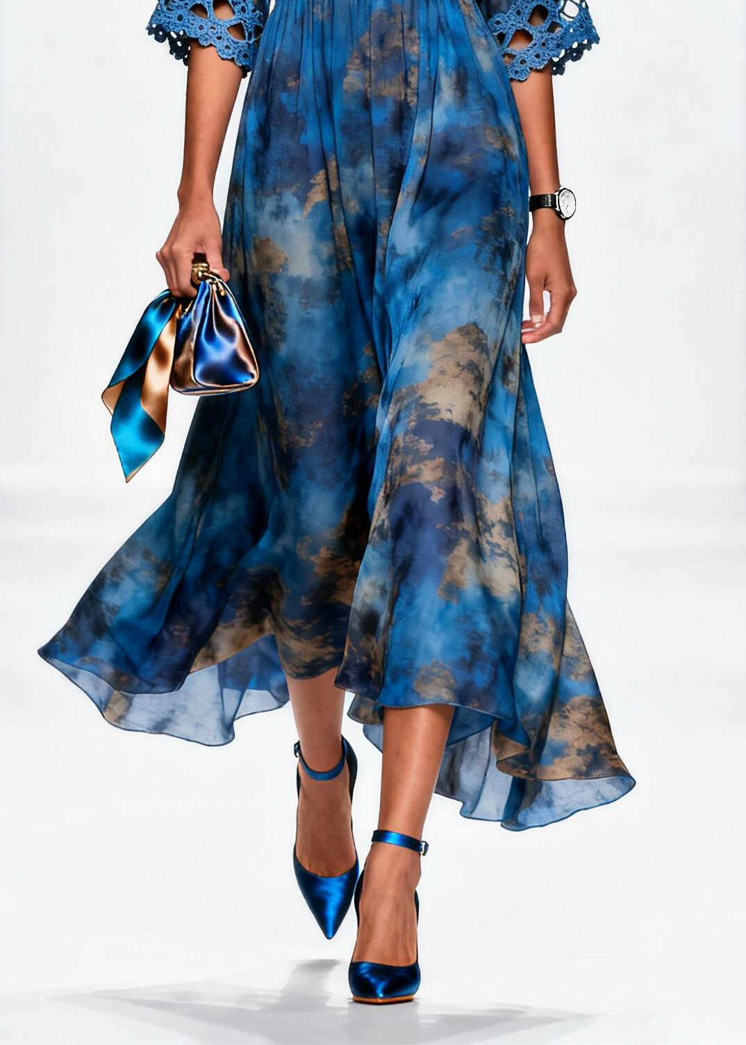 Bohemian Blue Tie Dye Patchwork Chiffon Dress Summer