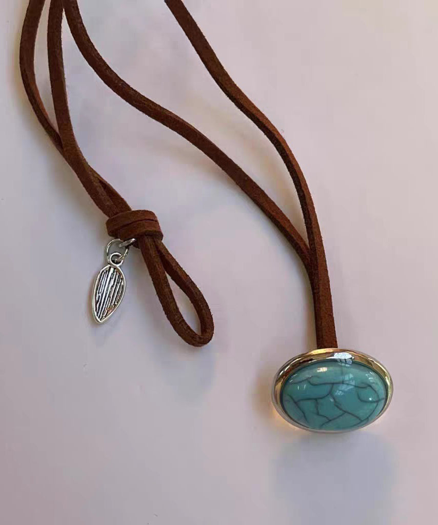 Bohemian Brown Leather Turquoise Pearl Necklace - Omychic