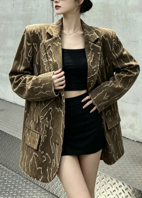 Bohemian Brown Oversized Print Cotton Coat Fall