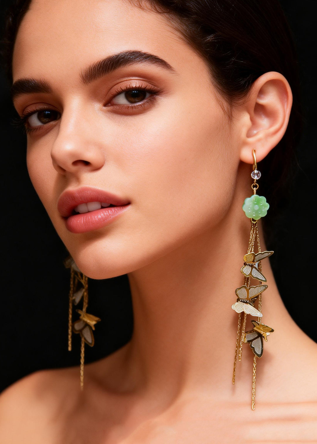 Bohemian Butterfly Tassels Fine Jade Drop Earrings