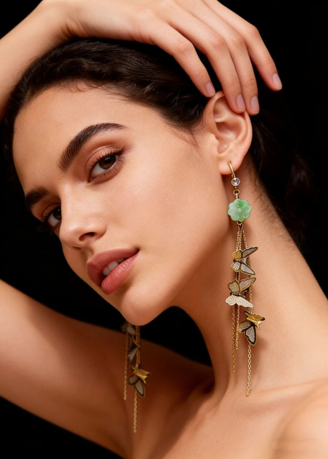 Bohemian Butterfly Tassels Fine Jade Drop Earrings