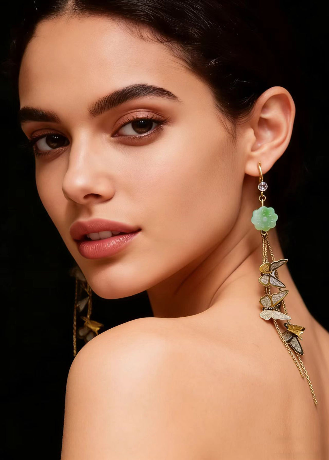 Bohemian Butterfly Tassels Fine Jade Drop Earrings