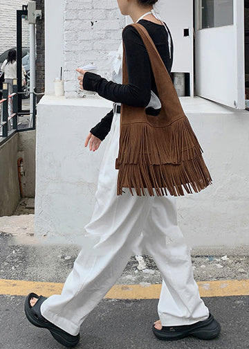 Bohemian Camel Tasseled Tasseled Large Capacity Shoulder Handbag