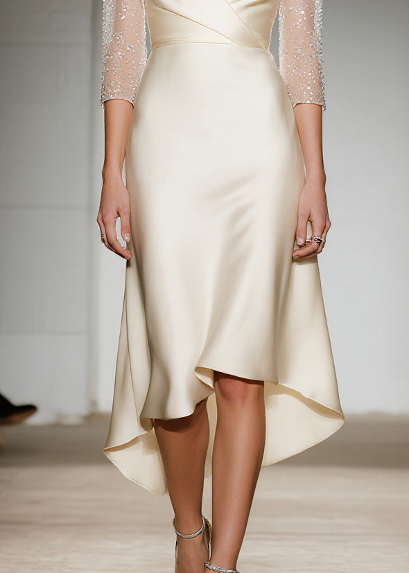 Bohemian Champagne V Neck Patchwork Silk Dresses Summer