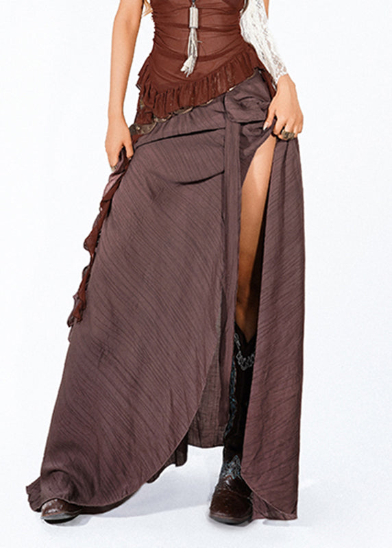 Bohemian Chocolate Ruffled Patchwork A Line Skirt Summer
