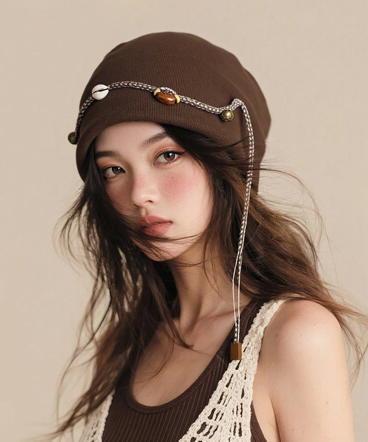 Bohemian Coffee Beaded Tassel Boonie Hat Autumn