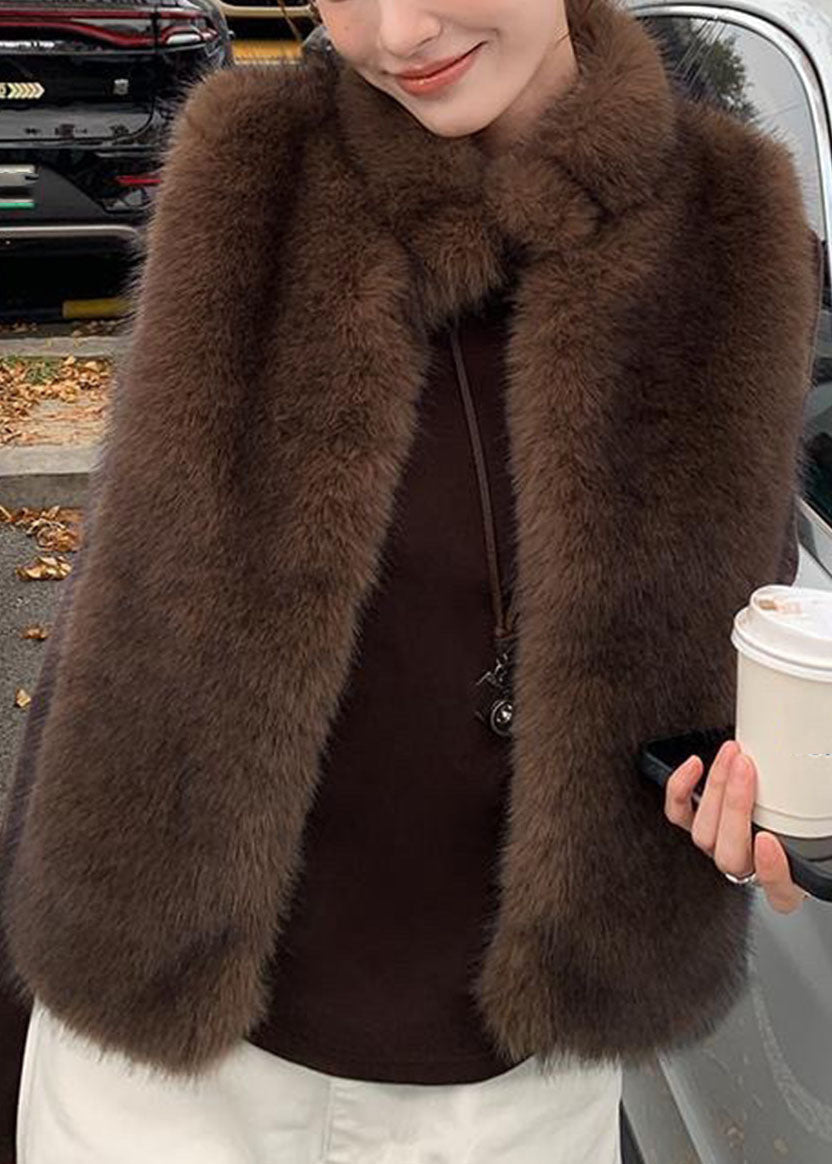 Bohemian Coffee Patchwork Leather And Fur Waistcoat Sleeveless