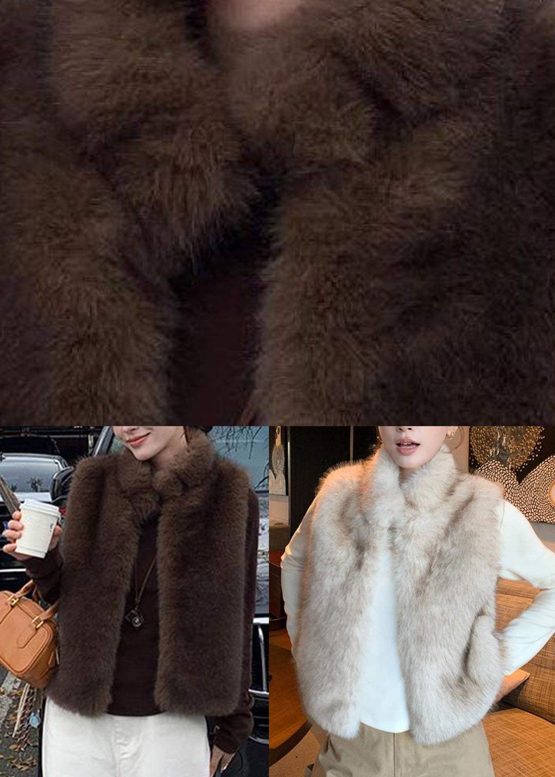 Bohemian Coffee Patchwork Leather And Fur Waistcoat Sleeveless