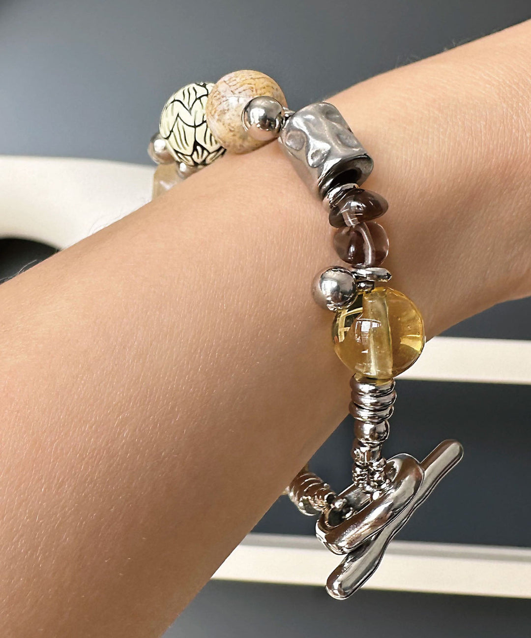 Bohemian Color Blocked Handmade Bead Natural Stone Bracelet