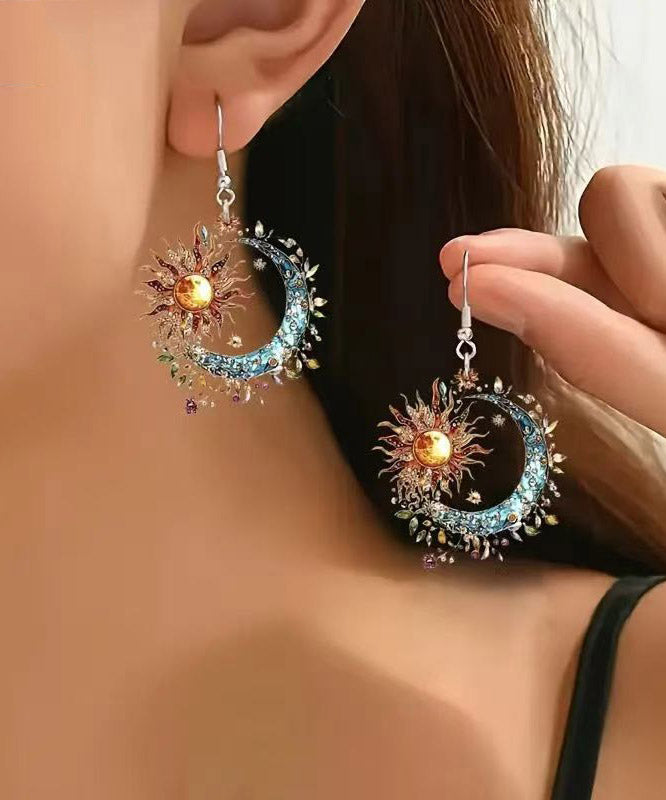 Bohemian Colorblock Acrylic Sun And Moon Tassel Drop Earrings