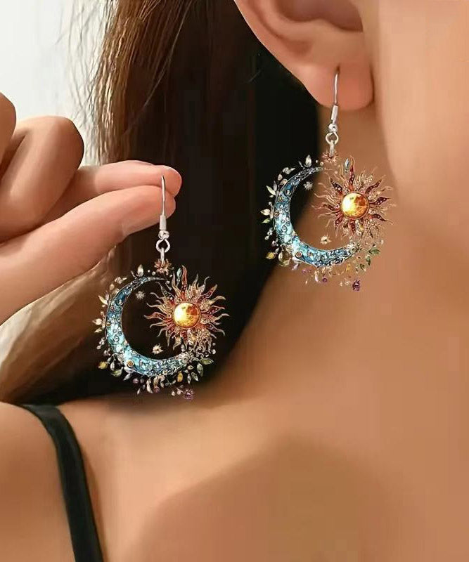 Bohemian Colorblock Acrylic Sun And Moon Tassel Drop Earrings