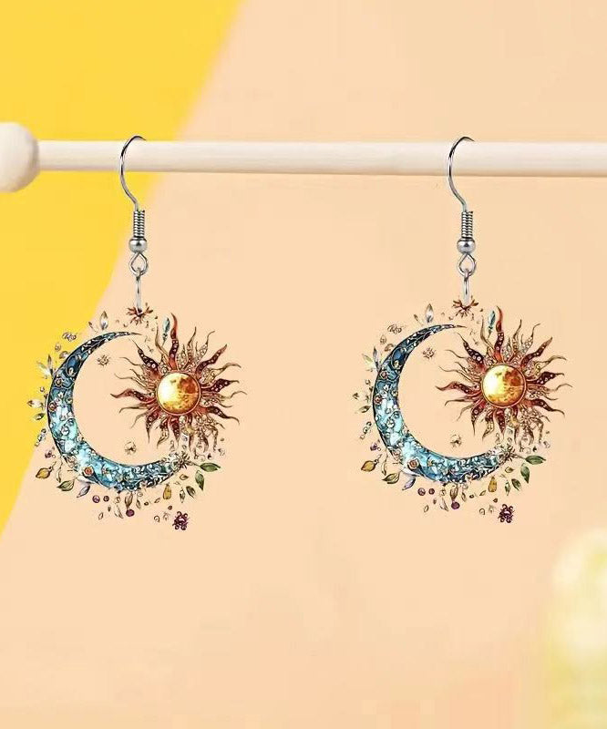 Bohemian Colorblock Acrylic Sun And Moon Tassel Drop Earrings