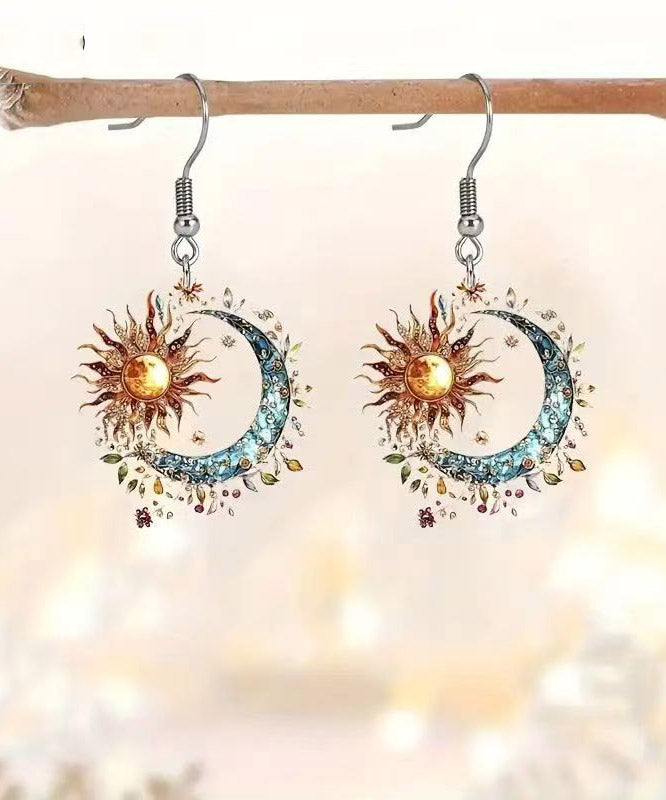 Bohemian Colorblock Acrylic Sun And Moon Tassel Drop Earrings